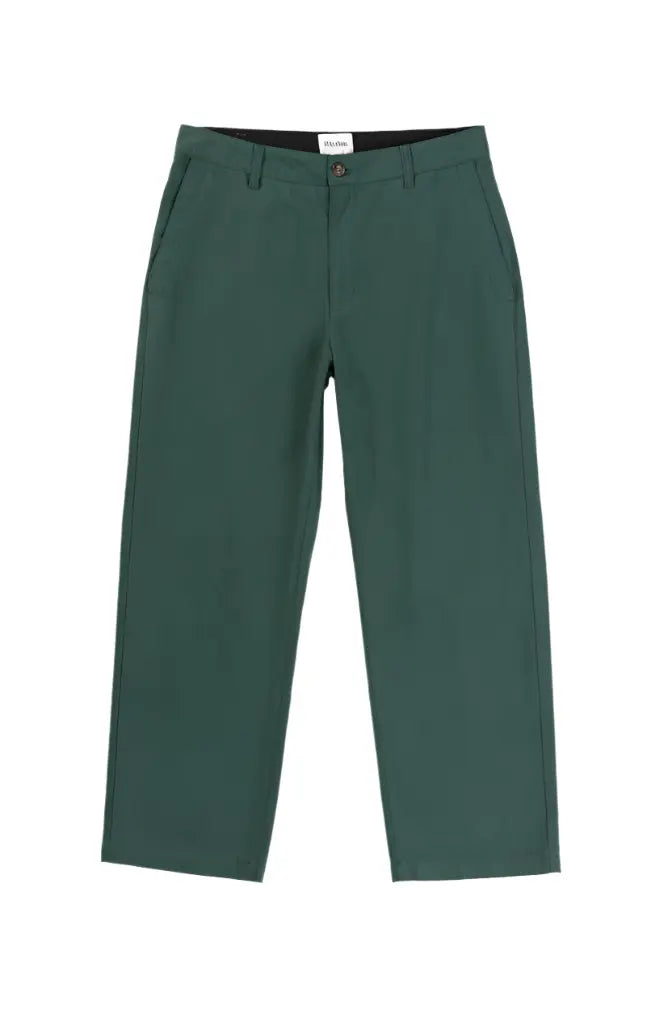 Green Rhythm twill pants on a white background
