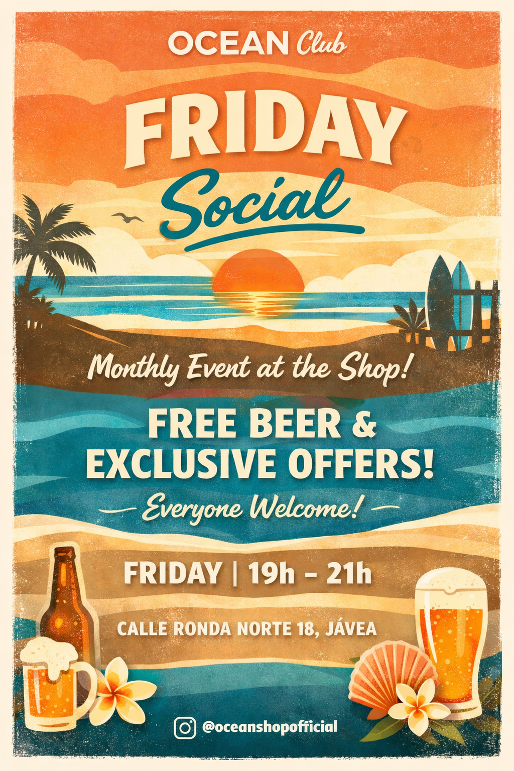 Friday Social in Javea: A Monthly Community Event at OCEAN Shop in Javea
