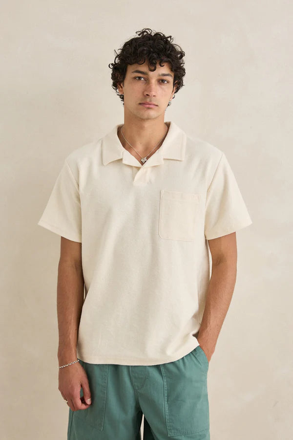 Rhythm Vintage Terry Polo T-Shirt - Natural