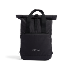 Black Roll-top Bag with OCEAN branding printed on the Front