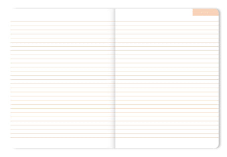 Open notebook with lined pages on a white background