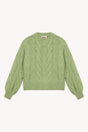 MindTraveler Green cable knit sweater on a white background