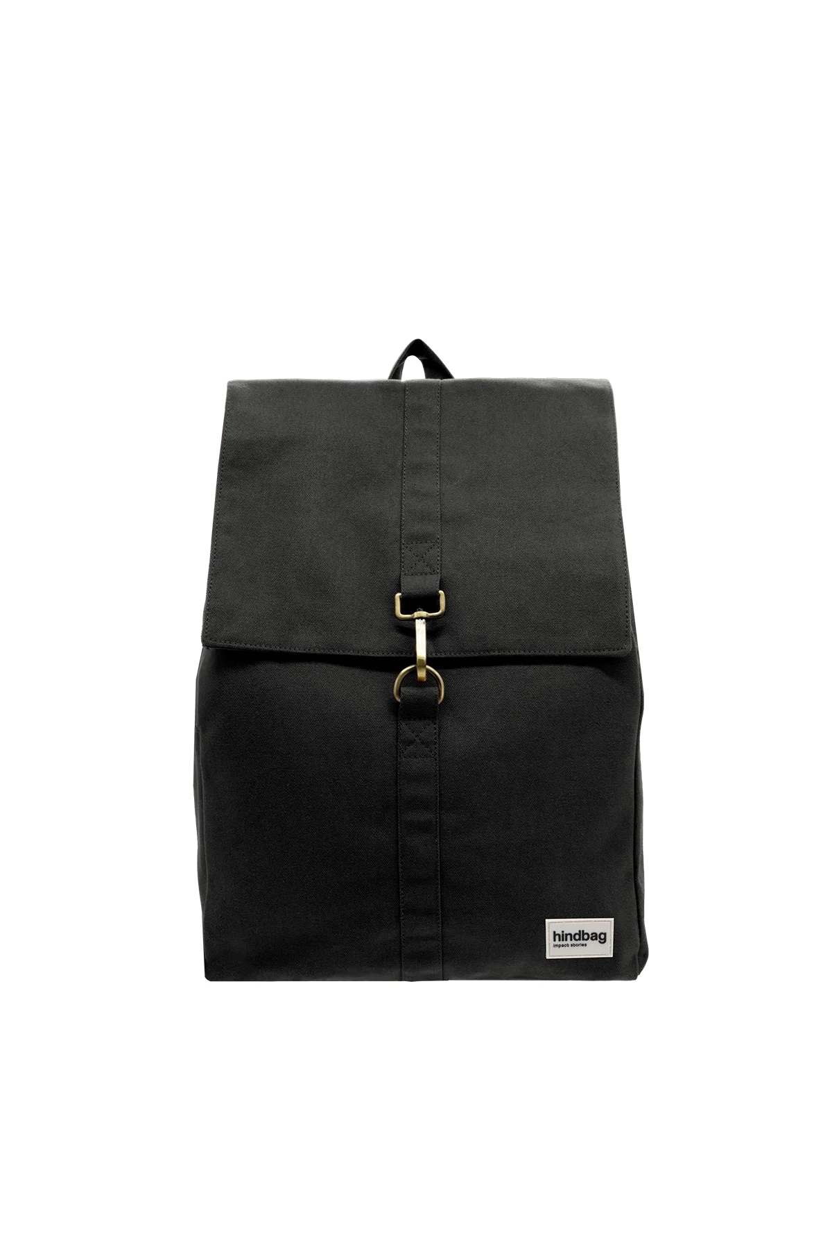 Hindbag Black backpack with a gold buckle on a white background