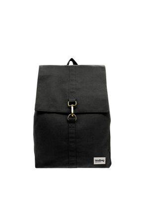Hindbag Black backpack with a gold buckle on a white background