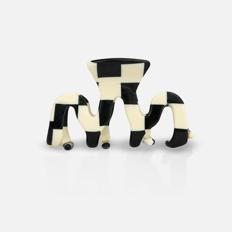sasstie checked black and white hair clip on a white background