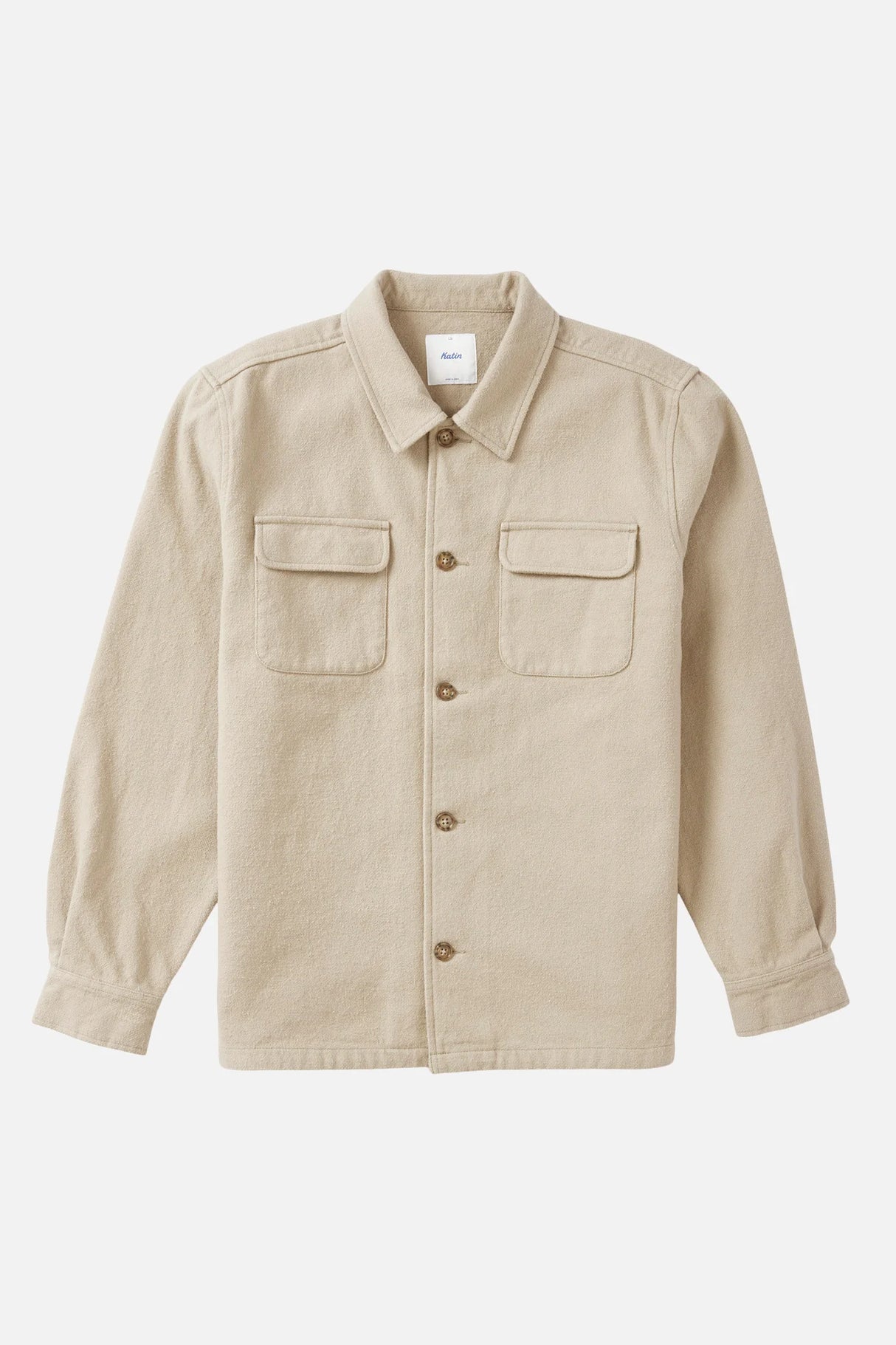 katin shiloh flannel vintage khaki shirt on a white background