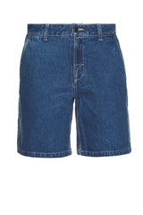 Rhythm dark wash denim shorts on a white background