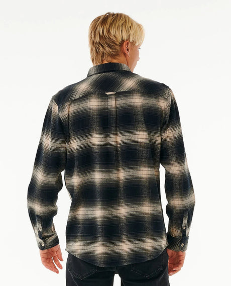 back of a man wearing Rip Curl Classic Surf Count Flannel Shirt  Taupe