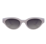 Grey Eudola Oceanides Sunglasses with gray lenses and light gray frame on a white background