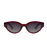 Red Eudola Oceanides sunglasses with dark lenses on a white background