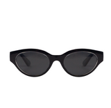 Black Eudola Oceanides sunglasses with dark lenses on a white background