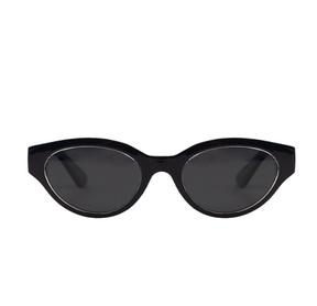 Black Eudola Oceanides sunglasses with dark lenses on a white background