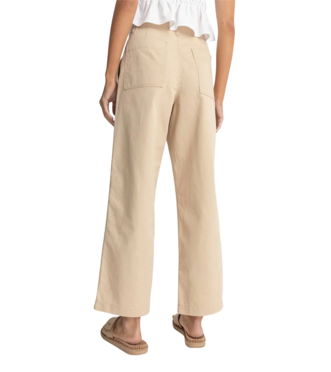 rhythm fatigue wide-leg pants worn by a woman on a white background