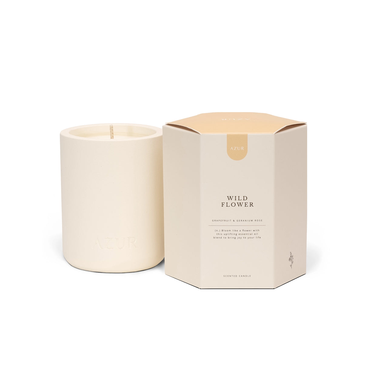 Azur Wild Flower Candle and its packaging labeled 'Wild Flower' on a white background